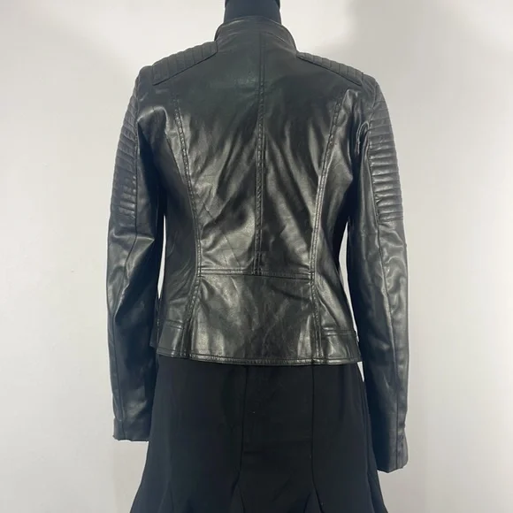 Gianni Binni Black Faux Leather Biker, Motto Jacket,XS - Picture 4 of 15